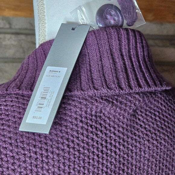 APT.9 Purple Sweater Button Down Size Medium from Kohl's 501 Plum Berry (NWT) - Picture 3 of 8